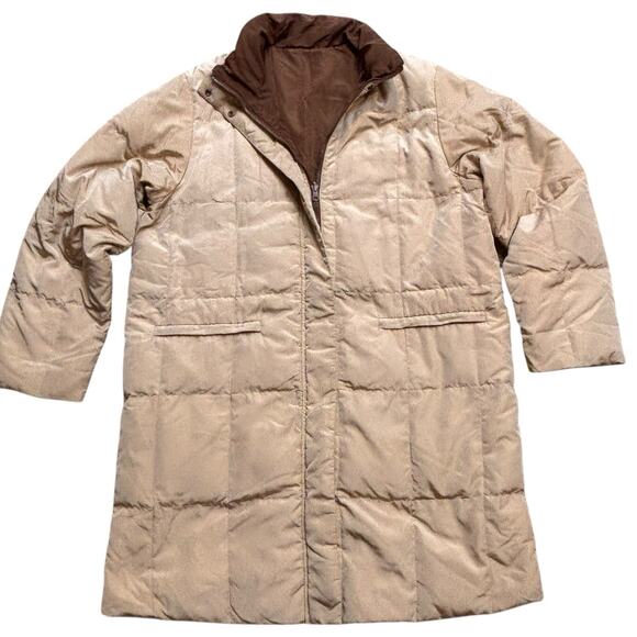 Weekend Max Mara Jackets & Blazers - Max Mara Weekend Reversible Long Down Puffer Coat Tan & Mocha Brown Women's 10
